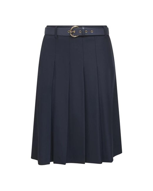 Max Mara Blue Stretch Wool Twill Gimmy Pleated Skirt