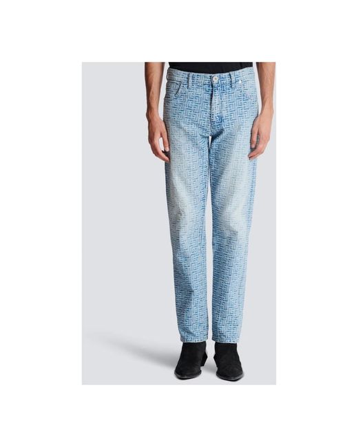 Balmain Jeans aus Jacquard-Denim mit Monogramm in Blue für Herren