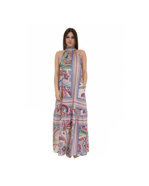Liu Jo Purple Foulard Print Schleifenkragen Abendkleid
