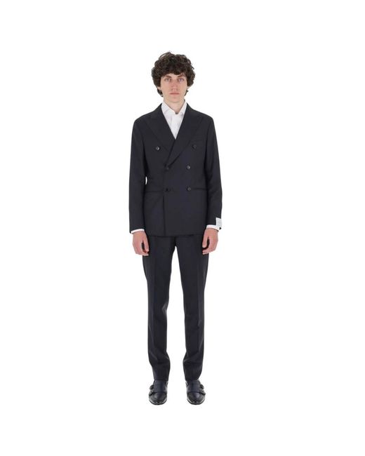 Caruso Black Double Breasted Suits for men