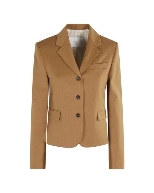 Tela Jassen ,Bruin ,Wol Karamel Blazer Met Revers En Zakken in het Natural