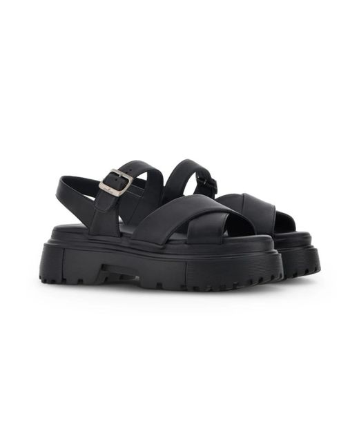 Hogan Black Flat Sandals