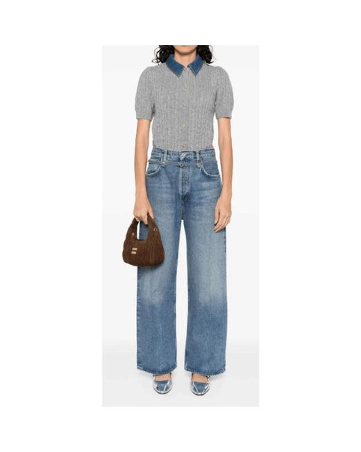 Agolde Jeans ,Blauw ,Blauwe High-Waisted Jeans Met Whiskering in het Blue