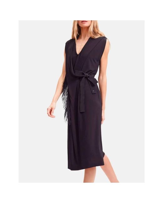 Carolina Herrera Kleedjes ,Zwart ,Zwarte Crêpe Wrap Jurk Met Franjes in het Blue
