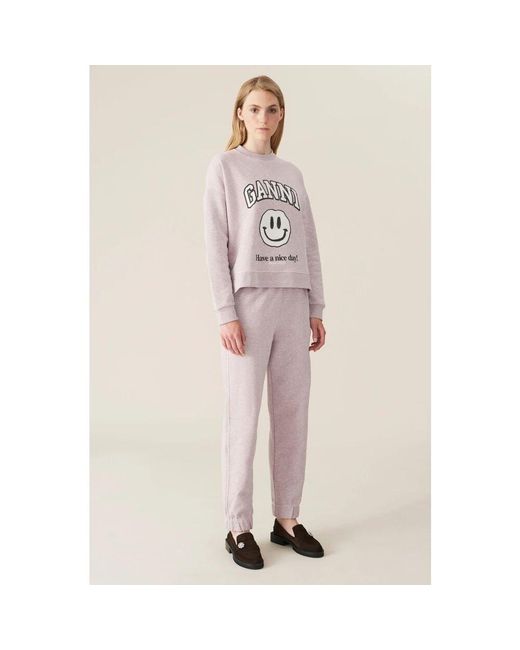 Ganni Pink Sweatshirt-set mit smiley-print