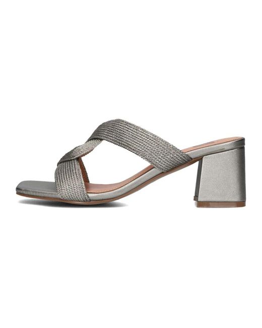 Bibi Lou Gray Graues Leder-Mule Mit Eckiger Zehenpartie