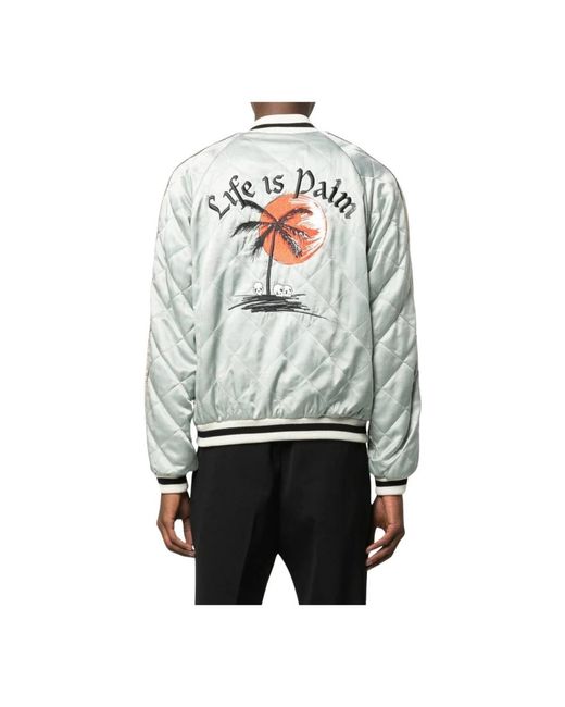 Palm Angels Jassen ,Groen ,Geborduurd Motief Gewatteerd Jack in het Gray voor heren