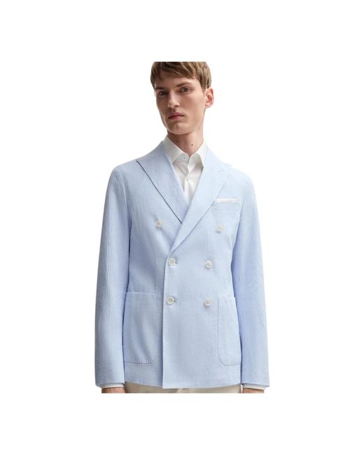 HUGO Jassen ,Blauw ,Katoen Slim Fit Katoenen Jas Met Stretch in het Blue voor heren