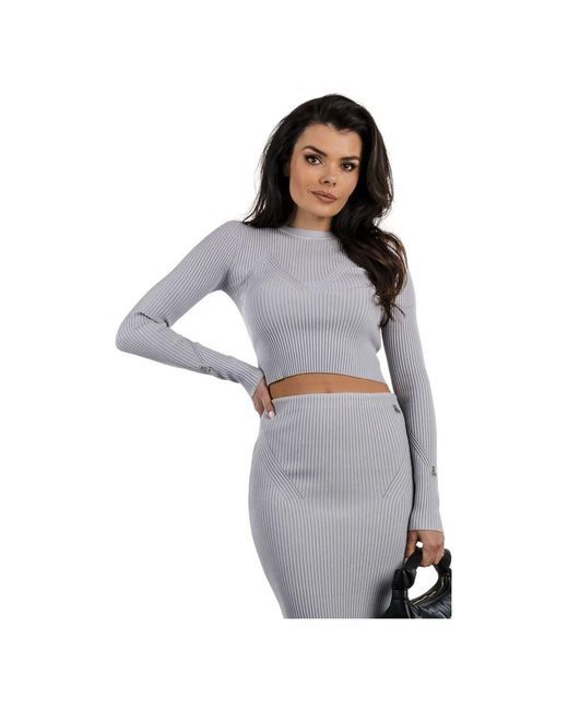 Patrizia Pepe Gray Grauer Rippstrickpullover Mit Libellenlogo
