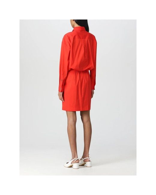 Theory Red Rotes Popeline Baumwollkleid