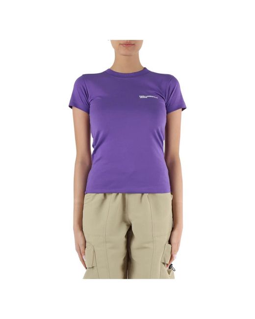 T-shirt slim fit in cotone con logo di Karl Lagerfeld in Purple