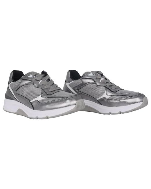 Gabor Schoenen ,Grijs ,Leer Zilveren Rollende Sneaker Voor Vrouwen in het Gray