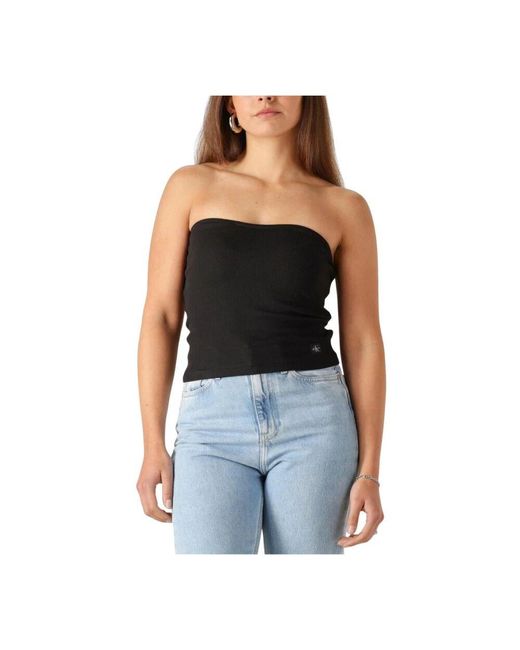 Calvin Klein Black Schwarzes Geripptes, Ärmelloses Top – Vielseitiger Style
