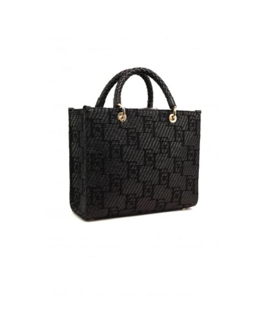 Borsa shopper in rafia con charms di Elisabetta Franchi in Black