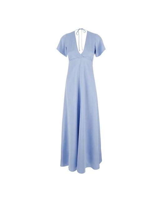 Plain Units Blue Kurzarm langkleid