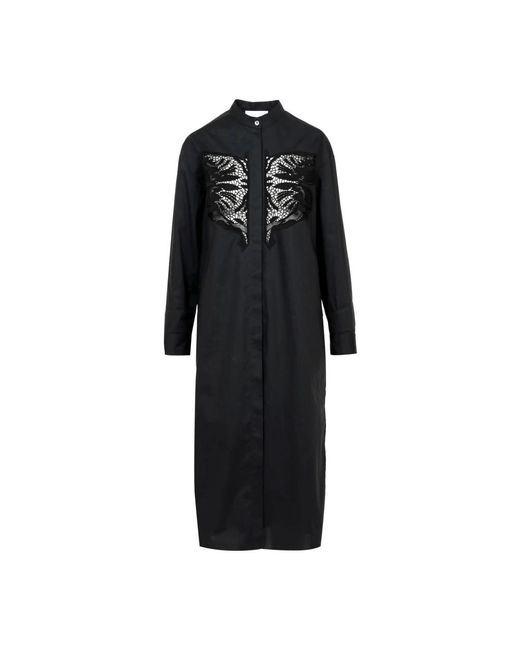 Vestido negro bordado de algodón Erika Cavallini Semi Couture de color Black