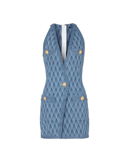 Abito corto in denim di Balmain in Blue