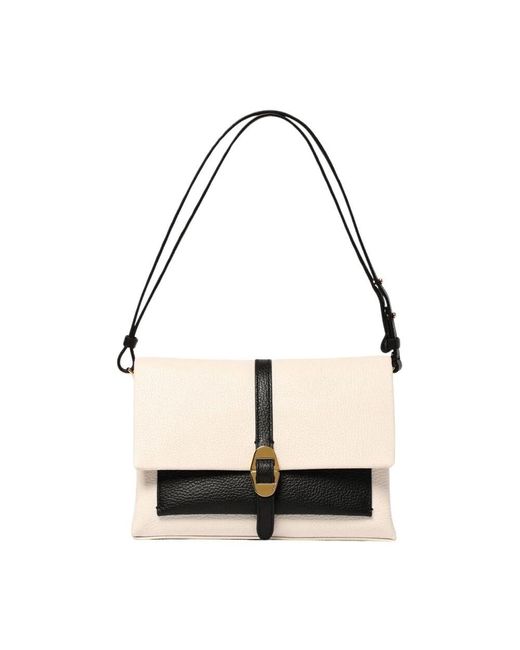 Coccinelle White Zweifarbige Leder-Schultertasche