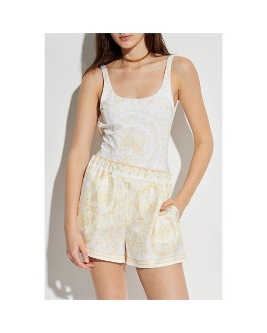 Versace Badmode ,Wit ,Polyester Underwater Barocco Badpak Uit Één Stuk in het White