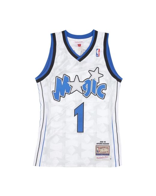 Mitchell & Ness Fitness ,Wit ,Polyester Orlando Magic Basketbal Tanktop in het Blue voor heren