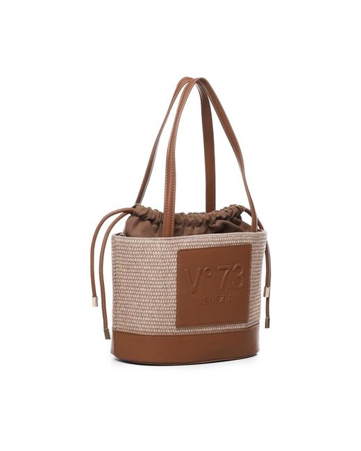 V73 Brown Strohkorb-Tasche Mit Kordelverschluss