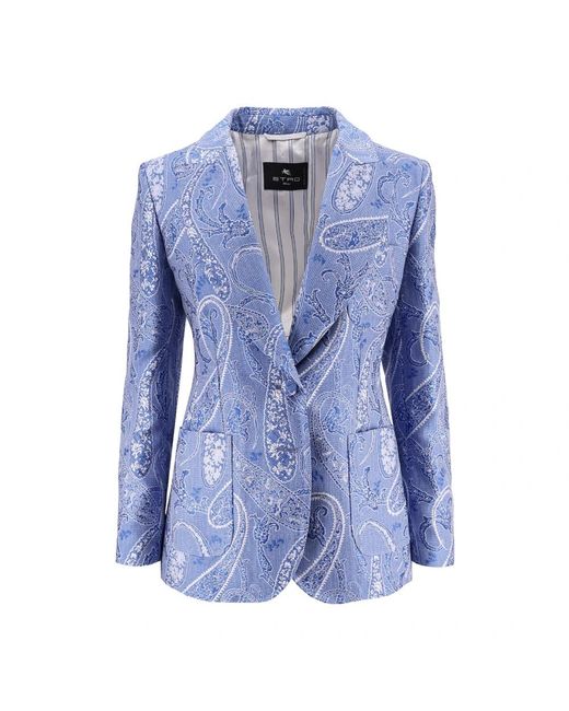 Etro Jassen ,Veelkleurig ,Leer Paisley Print Blazer in het Blue