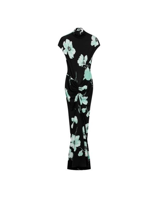 Alaïa Black Draped Jersey Dress With Sakura Print