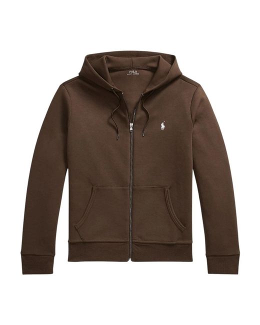 Ralph Lauren Hoodies & Sweatvesten ,Bruin ,Katoen Double-Knit Hoodie Met Volledige Rits in het Brown voor heren