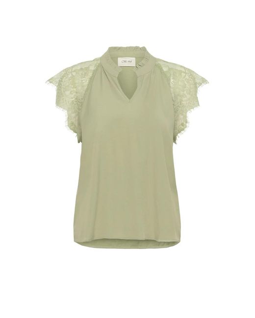 Cream Overhemden ,Groen ,Nylon Kanten Blouse Met V-Hals En Kanten Mouwen in het Green