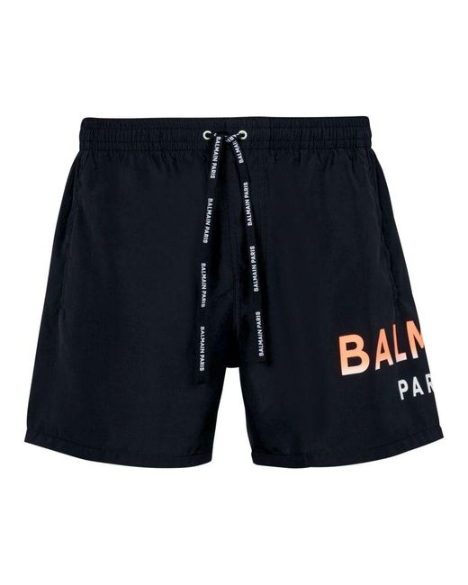 Balmain Schwarze logo-print badehose in Blue für Herren