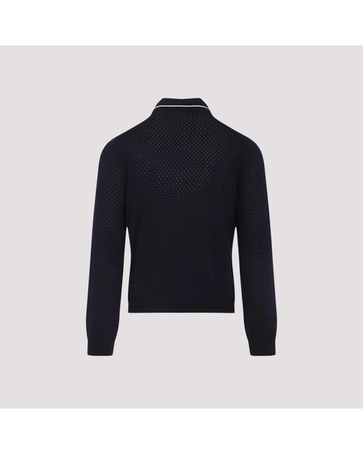 Gucci Tops ,Blauw ,Wol Blauwe Wol Lange Mouwen Polo in het Blue voor heren