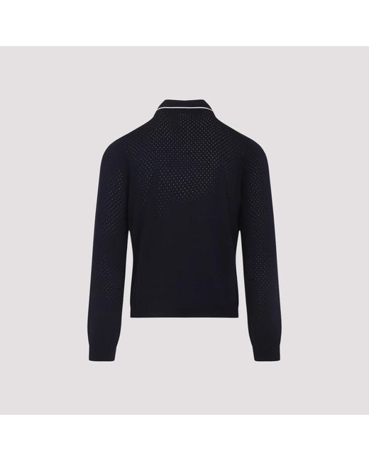Gucci Tops ,Blauw ,Wol Blauwe Wol Lange Mouwen Polo in het Blue voor heren