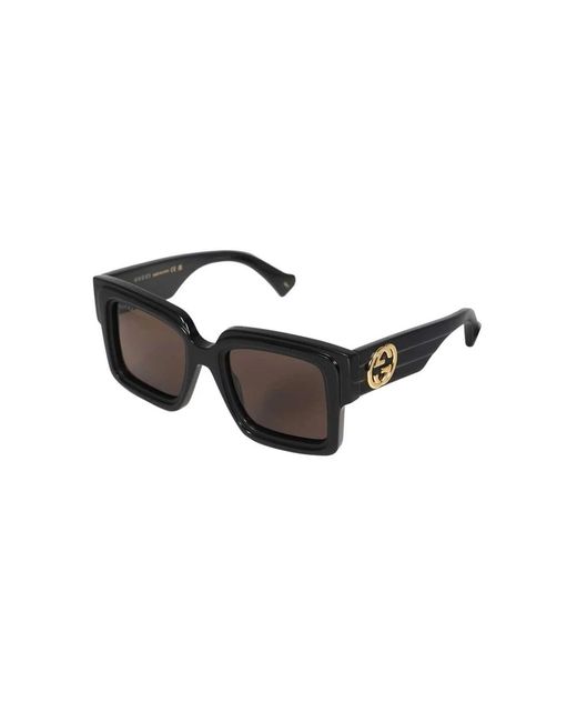 Gucci Accessoires ,Zwart ,Vierkante Zonnebril Met Acetaat Montuur in het Brown