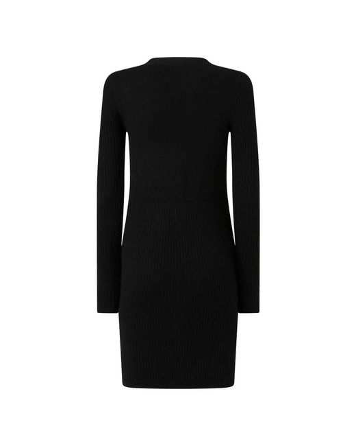 Pinko Kleedjes ,Zwart ,Wol Geribbelde Wollen Jurk in het Black
