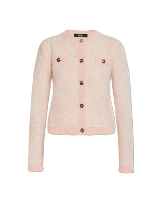 Versace Truien & Vesten ,Roze ,Wol Jacquard Mohair Gebreid Vest in het Pink