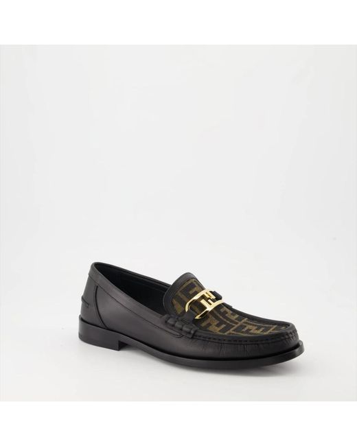 Fendi Leder slip-on loafers mit metall-detail in Black für Herren