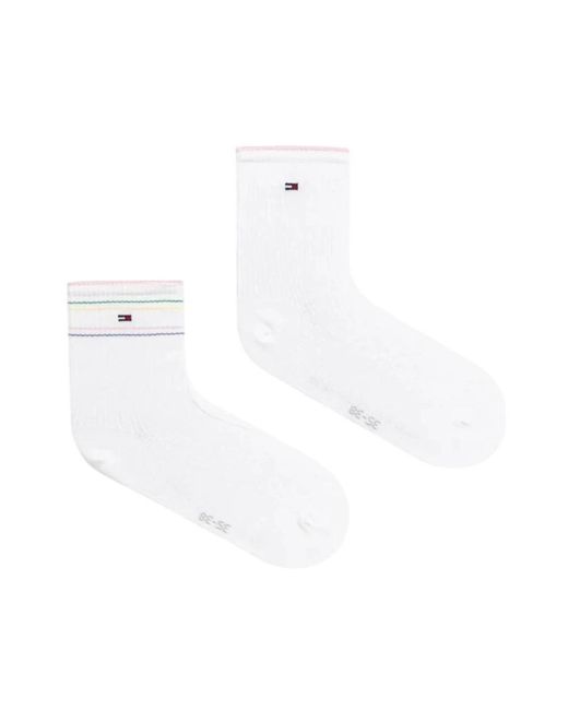 Tommy Hilfiger White Gestreifte Knöchelsocken