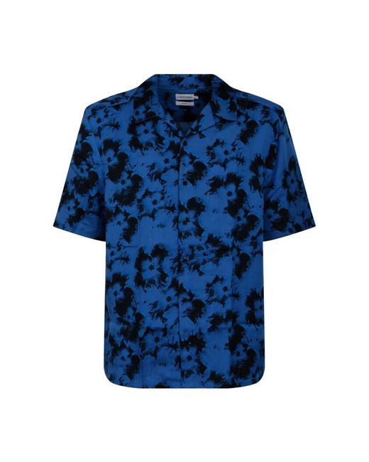 Calvin Klein Blumenmusterhemd mit kubanischem kragen,blaue hemden für männer in Blue für Herren