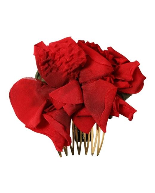 Pettine per capelli in seta rossa e fiori di Dolce & Gabbana in Red