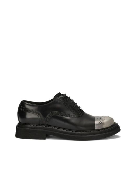 Dolce & Gabbana Black Brushed Calf Leather Derby Shoes for men