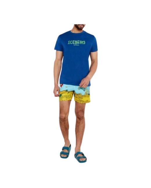 Iceberg Tops ,Blauw ,Katoen Verticale T-Shirt Blauw Regular Fit in het Blue voor heren