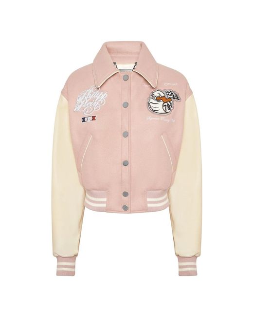 Philipp Plein Jassen ,Roze ,Wol Bomber Jacket College Pp Duck in het Pink