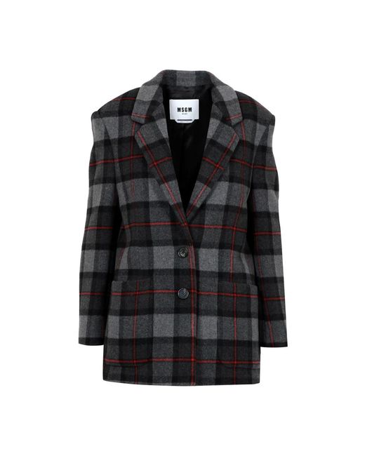 MSGM Jassen ,Grijs ,Wol Tartan Wool Blend Blazer in het Black