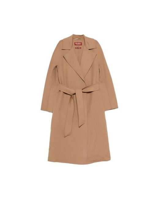 Max Mara Jassen ,Bruin ,Wol Cles Belt Lange Jas in het Brown
