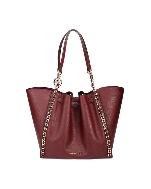 Michael Kors Red Mina Large Cherry Leather Belted Chain Inlay Tote Bag