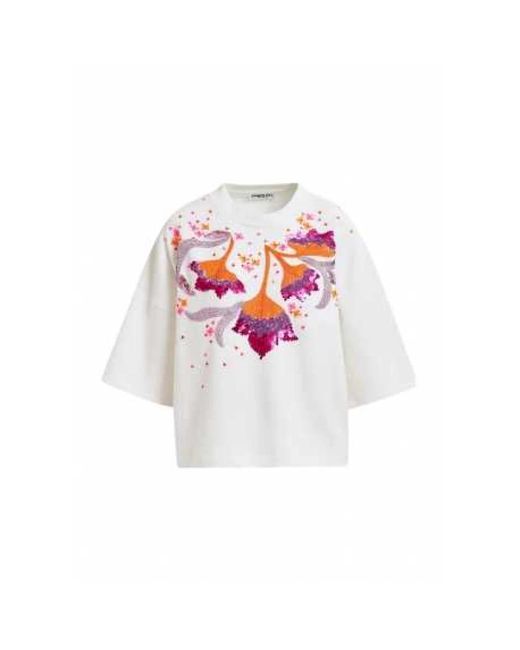 Essentiel Antwerp Bloemen Paillet Korte Mouw Sweatshirt in het White