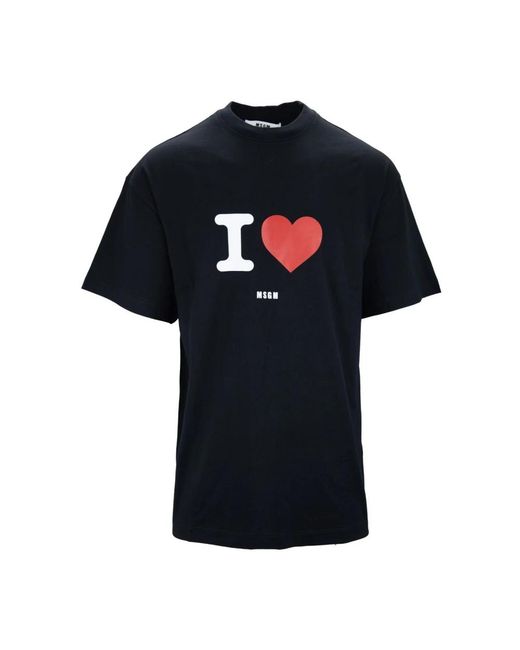 MSGM Tops ,Zwart ,Katoen T-Shirt Van Katoen Met Grafische Print in het Black voor heren