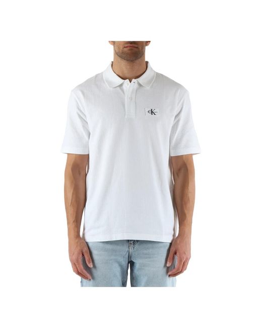 Polo in cotone stretch con patch logo di Calvin Klein in White da Uomo