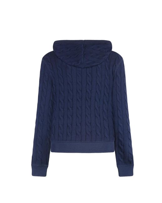 Polo Ralph Lauren Blue Baumwoll-kapuzen-strickjacke mit taschen