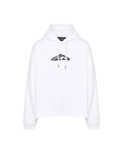 DSquared² Hoodies & Sweatvesten ,Wit ,Katoen Witte Graphic Hoodie Met Capuchon in het White voor heren